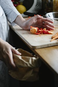 Vegetable leftovers on chopping board